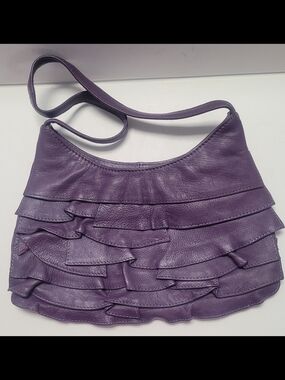 Purple Leather Ruffle Shoulder Bag